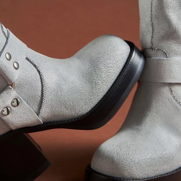 Anthropologie Jeffrey Campbell Tall Boots Harness Crackle Gray Leather - Picture 9 of 9